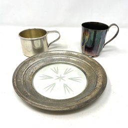 Silver Cups With Sterling Rimmed Dish