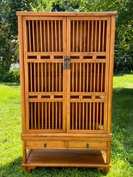 Chinese Vintage Wood And Bamboo Linen Press Cabinet