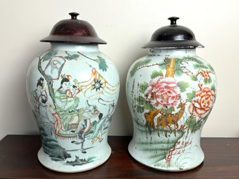 Century Chinese Famille Rose Porcelain Temple Jars