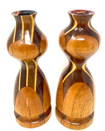 Pair Of Signed Hand Carved Candlesticks