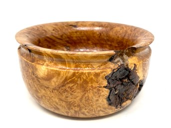 Hand Carved Wooden Maple Burl Wood Bowl - Signed