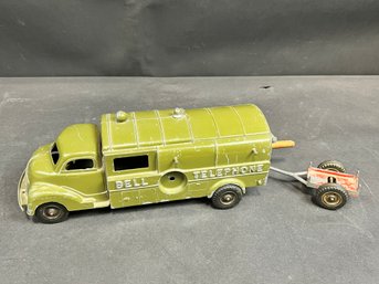1950s Hubley #504 Pressed Steel Green Bell Telephone Truck And Trailer