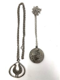 Lot Of Pewter Necklaces - Vintage Modernist Style