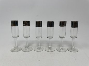 Dorothy Thorpe Set Of 6 Silver Band Cordial Glasses