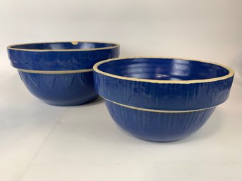 Pair Of Blue Pottery Mixing Bowls