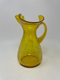 8' Vintage Yellow Crackle Glass Pitcher