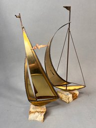 Pair Of Large Mid Century Sailboat Sculptures - Signed