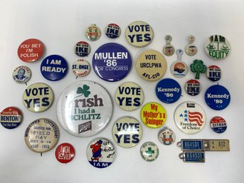 Estate Fresh Lot Of Pins Buttons Political  And More