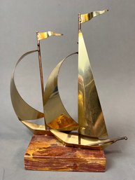 Brass And Marble Sailboat Sculpture