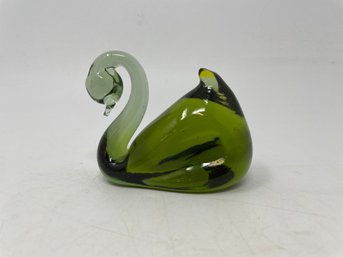 4' Vintage Green Glass Swan Figurine