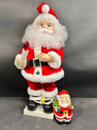 Large Animated Santa Figure With Santa Ornament Lot