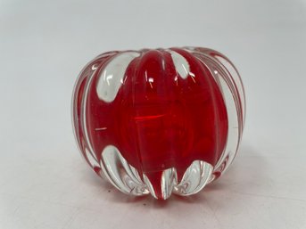 Vintage Clear Glass With Red Paperweight