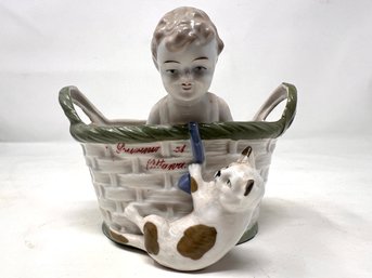 Vintage Souvenir Ceramic Trinket Basket