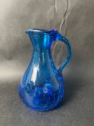 Vintage Blue Crackle Glass Pitcher Creamer