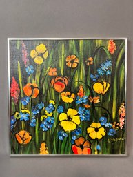 Mid Century Painting Of Flowers By L Balsamo 15' X 14.5'