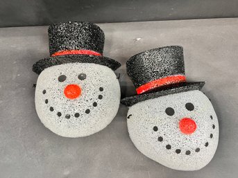 Pair Of Christmas Snowman Cracked Ice / Popcorn Lamp Post Cover