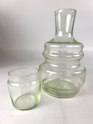Antique Uranium Glass Bedside Water Jug With Cup