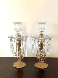 Pair Of Antique Figural Candle Stands With Crystals