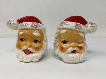 Vintage Ceramic Santa Head Salt And Pepper Shakers