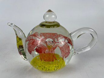 HUGE Art Glass Paperweight Teapot