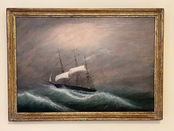 Antique Oil On Canvas 'Riding Out The Storm' - Anonymous