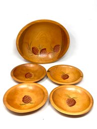 Vintage Hand Painted Wooden Bowl Set