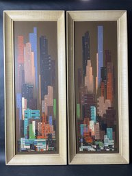 Vintage Pair Of Bunnell Skyline Prints 12.5' X 32.5'