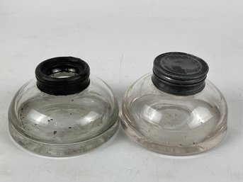 Antique Glass And Pewter Inkwells