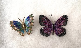 Lot Of Two Butterfly Brooches