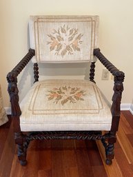 Antique Heavily Carved Barley Twist Jacobean Style Walnut Armchair - As Is