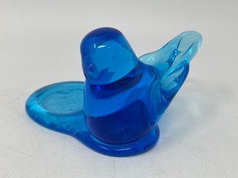 Blue Glass Bird Of Happiness Leo Ward Candle Holder Trinket Dish