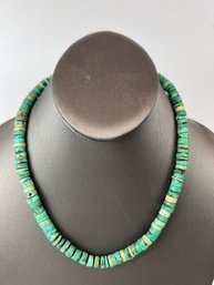 Vintage Native American Style Turquoise Beaded Necklace With Sterling Closure