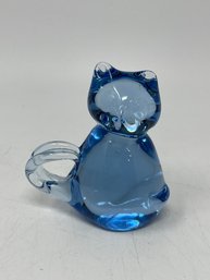 Vintage Blue Glass Cat Figure