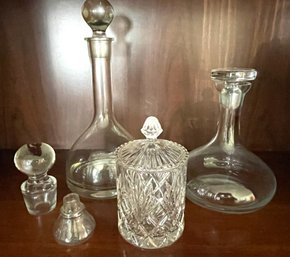 Collection Of Glass Decanters Covered Jar Stoppers