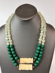 Beaded Jade Necklace With Malachite And Carved Bone