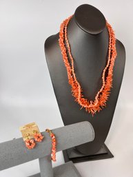 Coral Jewelry Lot Necklaces Earrings Bracelet