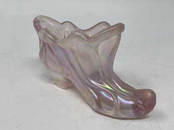 Fenton Opalescent Pink Glass Slipper Shoe