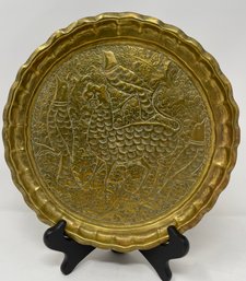 Ornately Carved Brass Platter Tray Very Nice
