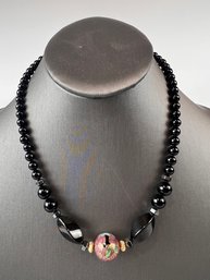 Black Beaded Necklace With Cloisonn