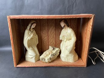 Vintage Blow Mold - Lighted Nativity Attached To Cardboard Manger