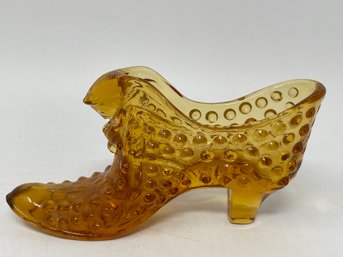 Fenton Hobnail Amber Glass Slipper Shoe Cat Head