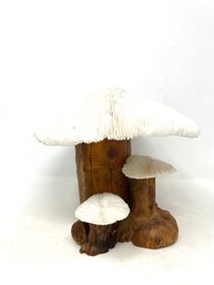 Unsigned Vintage Mushroom Sculpture Made From Wood And Dried Coral