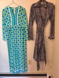 Lot Of Two Vintage Womens Polyester Printed Dresses