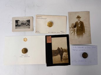 Antique Collectibles Lot Including Photograph, RPPC, Buttons