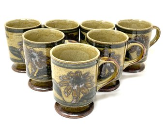 Vintage Mid Century Modern Floral Pottery Coffee Mugs