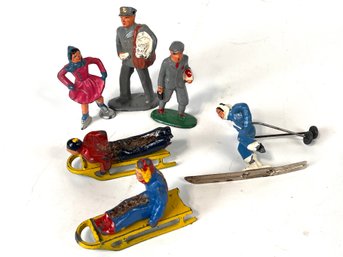 Vintage Lead Figures Lot Including Skaters, Sledders And More!