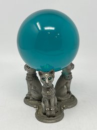 Sunglo, Denicolo Pewter Jeweled Cats Stand With Gazing Crystal Ball