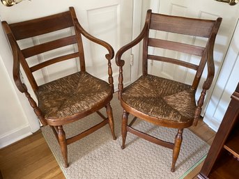 Pair Of Antique Rush Seat Arm Chairs