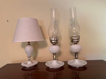 Group Of Vintage Milk Glass Lamps