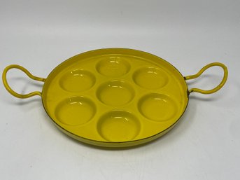 Mid Century Modern Pancake Egg Poacher Pan Enameled Cast Iron Yellow Escargot